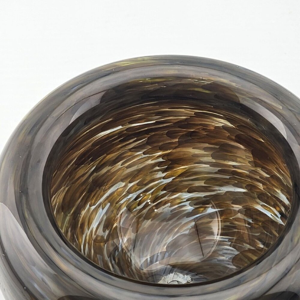 Handblown Art Glass Double Wall Swirled Brown Bowl 4" tortoise shell design - Picture 4 of 12